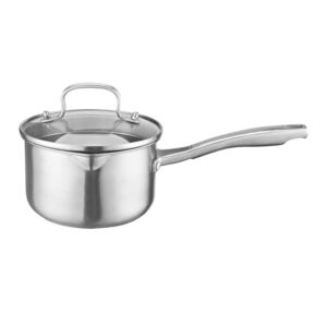 Stainless Steel Saucepan Sauce Pan with Pour Spout & Glass Lid with Strainer