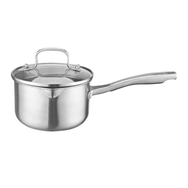 Stainless Steel Saucepan Sauce Pan with Pour Spout & Glass Lid with Strainer