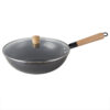 30-32cm carbon steel Wok with Wooden Handle