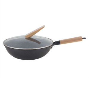 YUTAI Carbon Steel Wok Pan 12.5” with Lid Nonstick Coating Woks